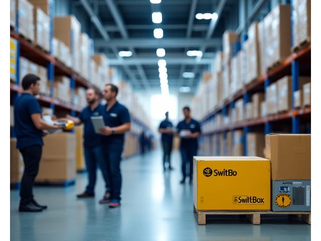 A diverse team of logistics professionals working together in a modern warehouse, demonstrating collaboration and efficiency.